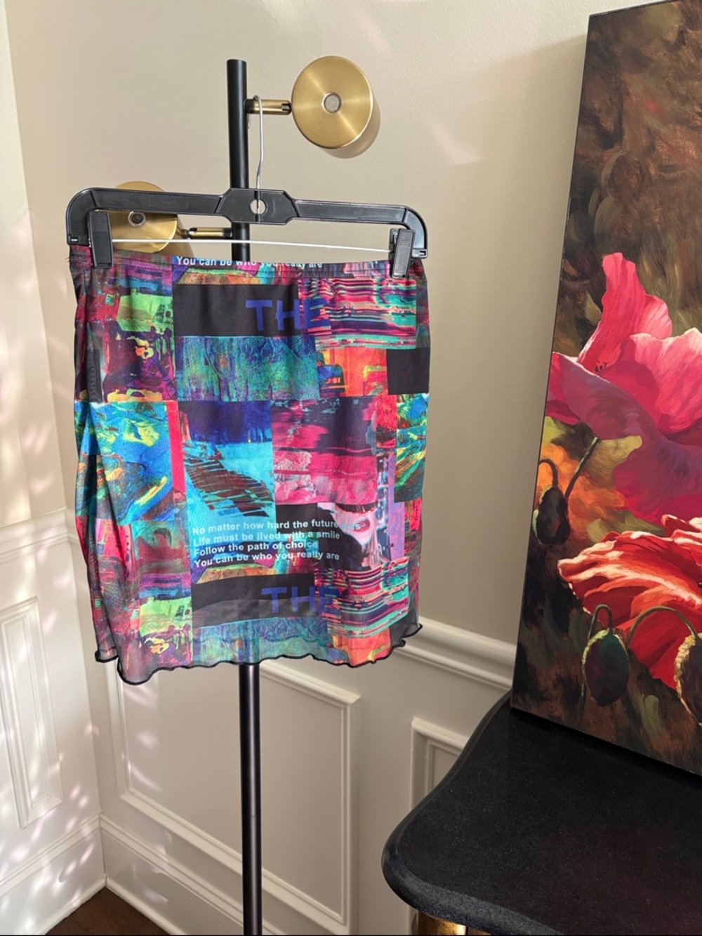 NWOT Mesh Multicolor Patchwork Print Mini Skirt - Women